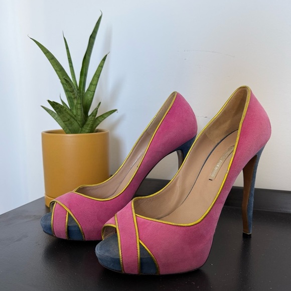 Nicholas Kirkwood pink, blue & gold suede peep toe platform heels – IT 39 (US 8) - Picture 4 of 8
